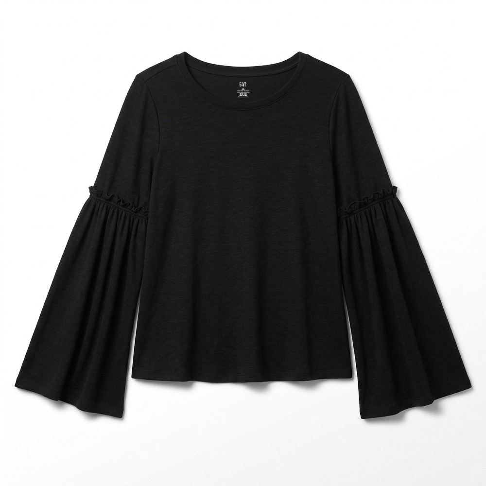 Gap Womens S Black Bell Sleeve Ruffle Cuff Top Boho Casual Cozy